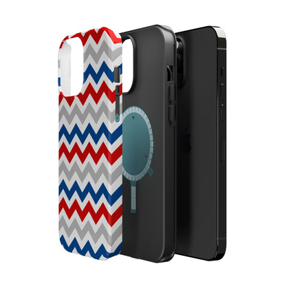 Patriotic Red, White & Blue Chevron – MagSafe Compatible iPhone Case - BOGO Cases
