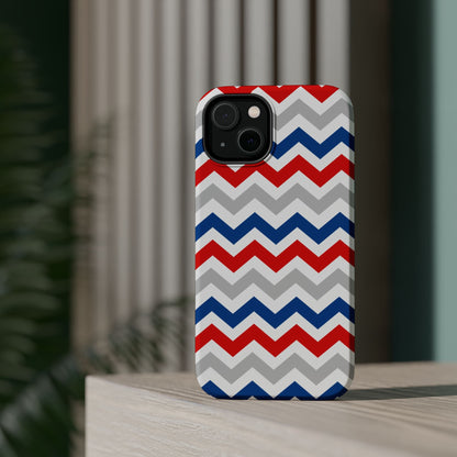 Patriotic Red, White & Blue Chevron – MagSafe Compatible iPhone Case - BOGO Cases