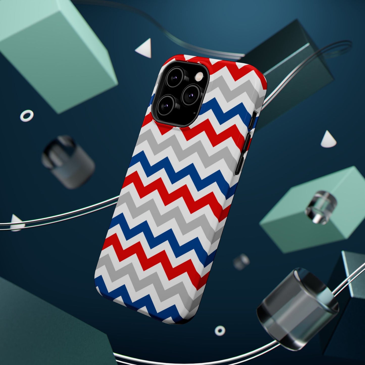 Patriotic Red, White & Blue Chevron – MagSafe Compatible iPhone Case - BOGO Cases