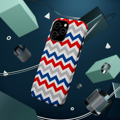 Patriotic Red, White & Blue Chevron – MagSafe Compatible iPhone Case - BOGO Cases