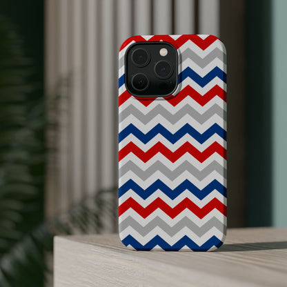 Patriotic Red, White & Blue Chevron – MagSafe Compatible iPhone Case - BOGO Cases