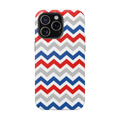 Patriotic Red, White & Blue Chevron – MagSafe Compatible iPhone Case - BOGO Cases