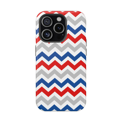 Patriotic Red, White & Blue Chevron – MagSafe Compatible iPhone Case - BOGO Cases