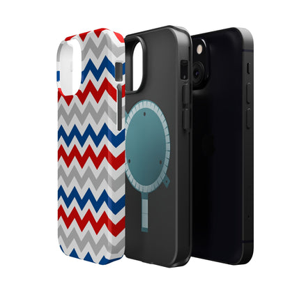 Patriotic Red, White & Blue Chevron – MagSafe Compatible iPhone Case - BOGO Cases