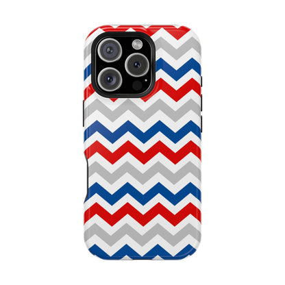 Patriotic Red, White & Blue Chevron – MagSafe Compatible iPhone Case - BOGO Cases