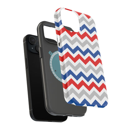 Patriotic Red, White & Blue Chevron – MagSafe Compatible iPhone Case - BOGO Cases