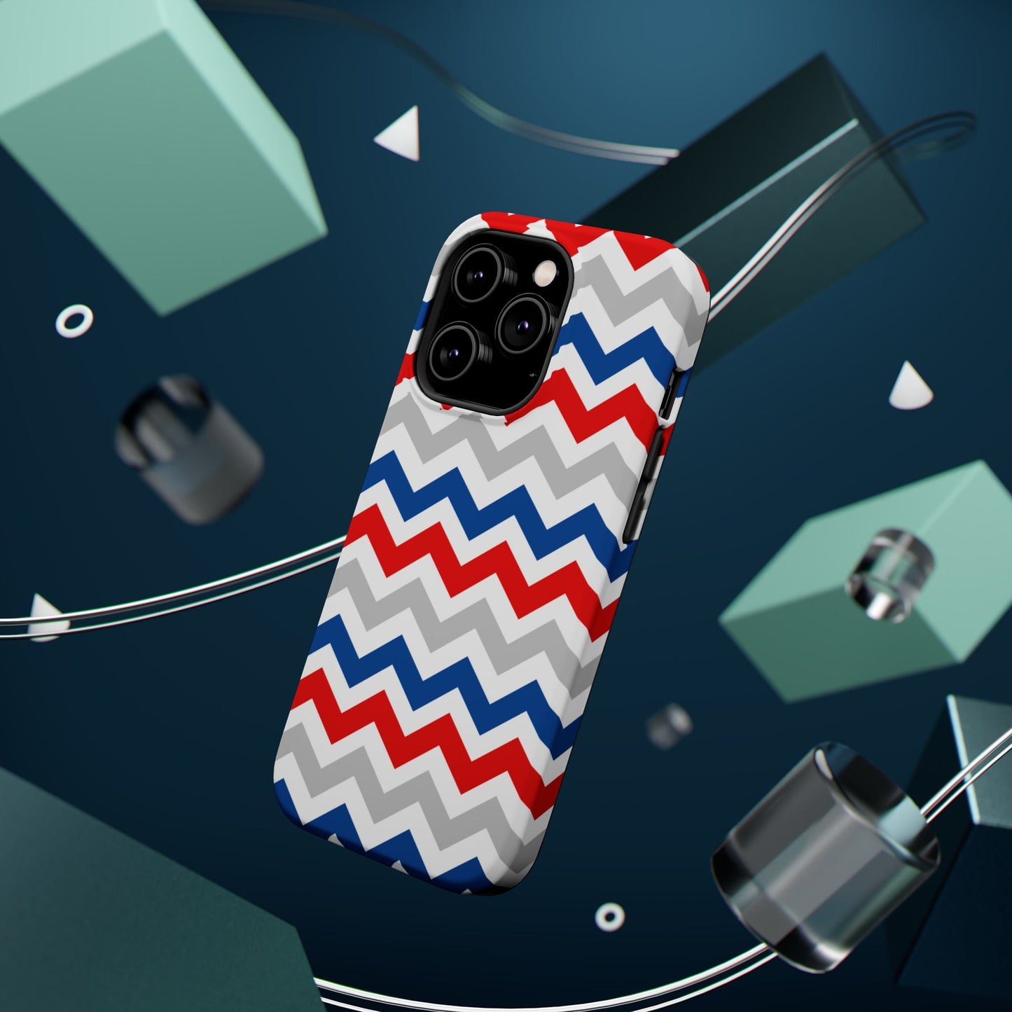 Patriotic Red, White & Blue Chevron – MagSafe Compatible iPhone Case - BOGO Cases