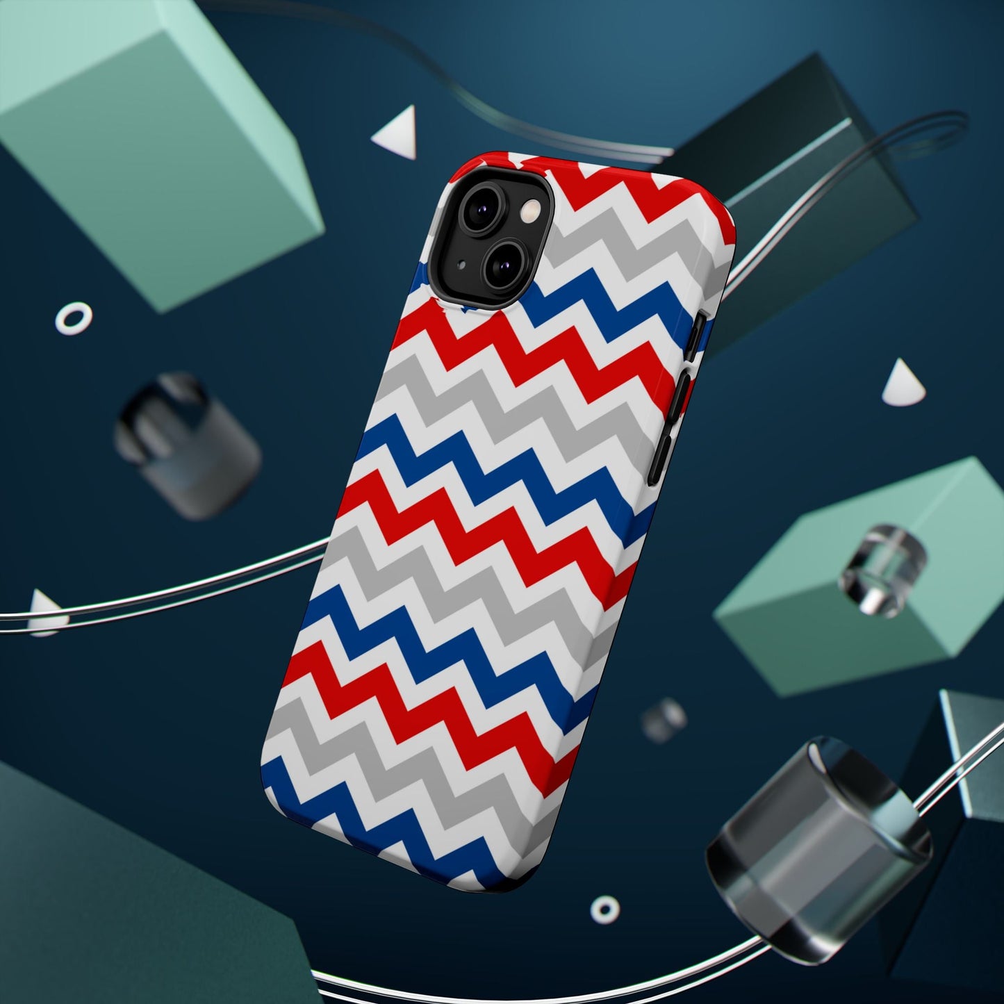 Patriotic Red, White & Blue Chevron – MagSafe Compatible iPhone Case - BOGO Cases
