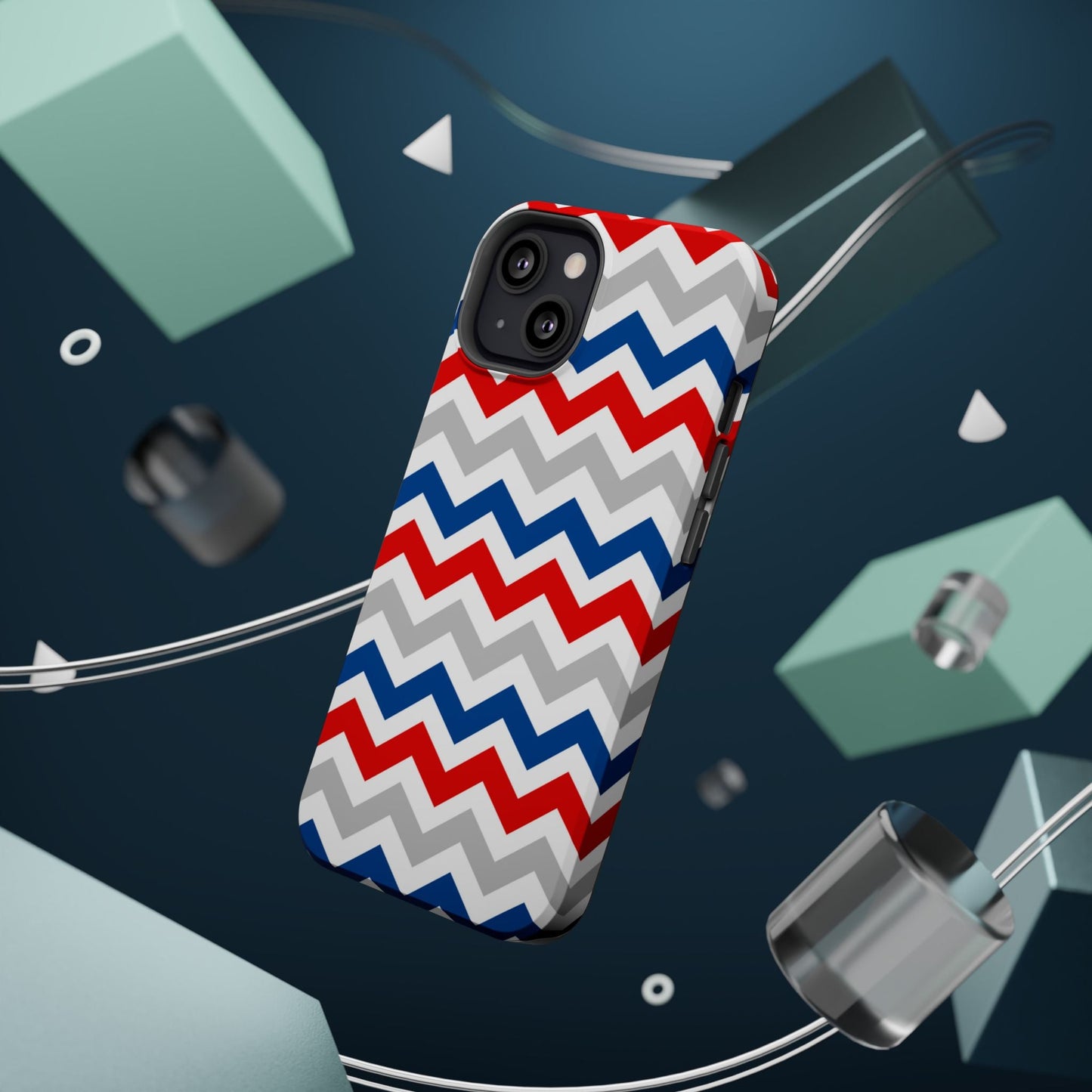 Patriotic Red, White & Blue Chevron – MagSafe Compatible iPhone Case - BOGO Cases