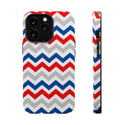 Patriotic Red, White & Blue Chevron – MagSafe Compatible iPhone Case - BOGO Cases