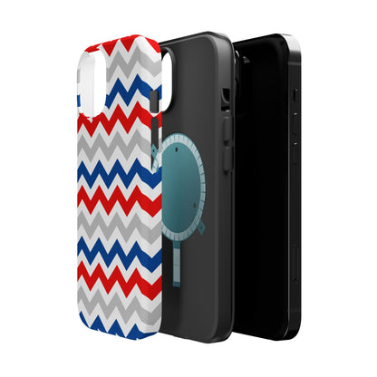 Patriotic Red, White & Blue Chevron – MagSafe Compatible iPhone Case - BOGO Cases