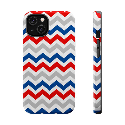 Patriotic Red, White & Blue Chevron – MagSafe Compatible iPhone Case - BOGO Cases
