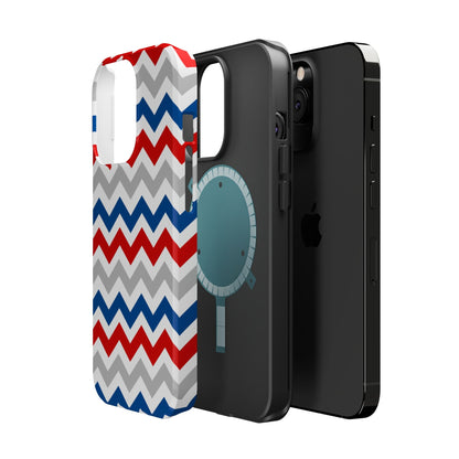 Patriotic Red, White & Blue Chevron – MagSafe Compatible iPhone Case - BOGO Cases