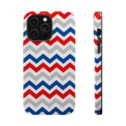 Patriotic Red, White & Blue Chevron – MagSafe Compatible iPhone Case - BOGO Cases