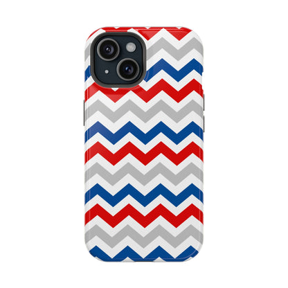 Patriotic Red, White & Blue Chevron – MagSafe Compatible iPhone Case - BOGO Cases