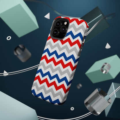 Patriotic Red, White & Blue Chevron – MagSafe Compatible iPhone Case - BOGO Cases