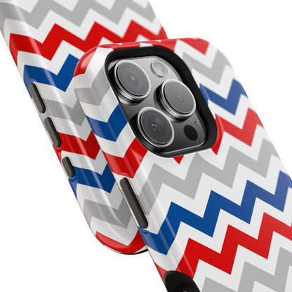 Patriotic Red, White & Blue Chevron – MagSafe Compatible iPhone Case - BOGO Cases