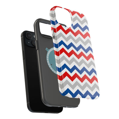 Patriotic Red, White & Blue Chevron – MagSafe Compatible iPhone Case - BOGO Cases