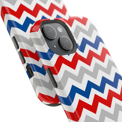 Patriotic Red, White & Blue Chevron – MagSafe Compatible iPhone Case - BOGO Cases
