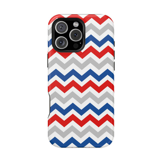 Patriotic Red, White & Blue Chevron – MagSafe Compatible iPhone Case - BOGO Cases