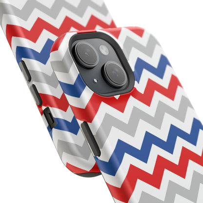 Patriotic Red, White & Blue Chevron – MagSafe Compatible iPhone Case - BOGO Cases