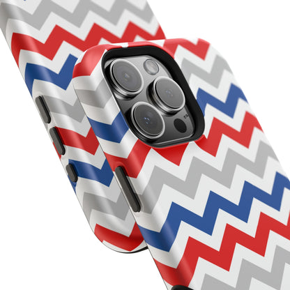 Patriotic Red, White & Blue Chevron – MagSafe Compatible iPhone Case - BOGO Cases