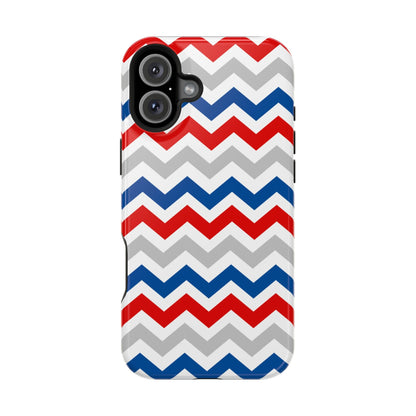Patriotic Red, White & Blue Chevron – MagSafe Compatible iPhone Case - BOGO Cases