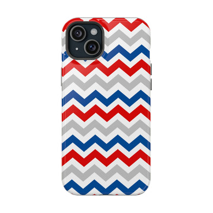 Patriotic Red, White & Blue Chevron – MagSafe Compatible iPhone Case - BOGO Cases