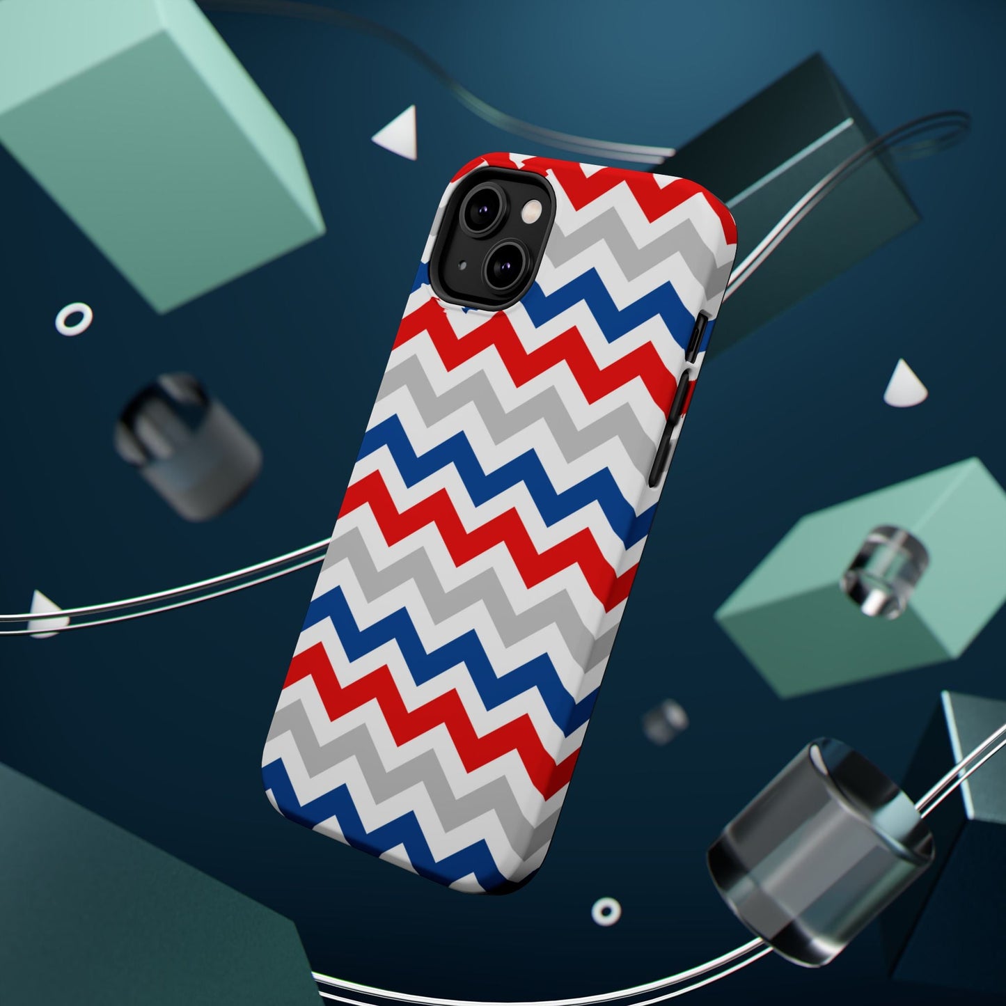 Patriotic Red, White & Blue Chevron – MagSafe Compatible iPhone Case - BOGO Cases