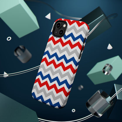 Patriotic Red, White & Blue Chevron – MagSafe Compatible iPhone Case - BOGO Cases