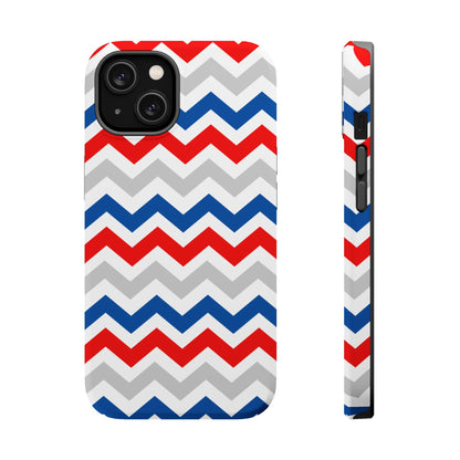 Patriotic Red, White & Blue Chevron – MagSafe Compatible iPhone Case - BOGO Cases