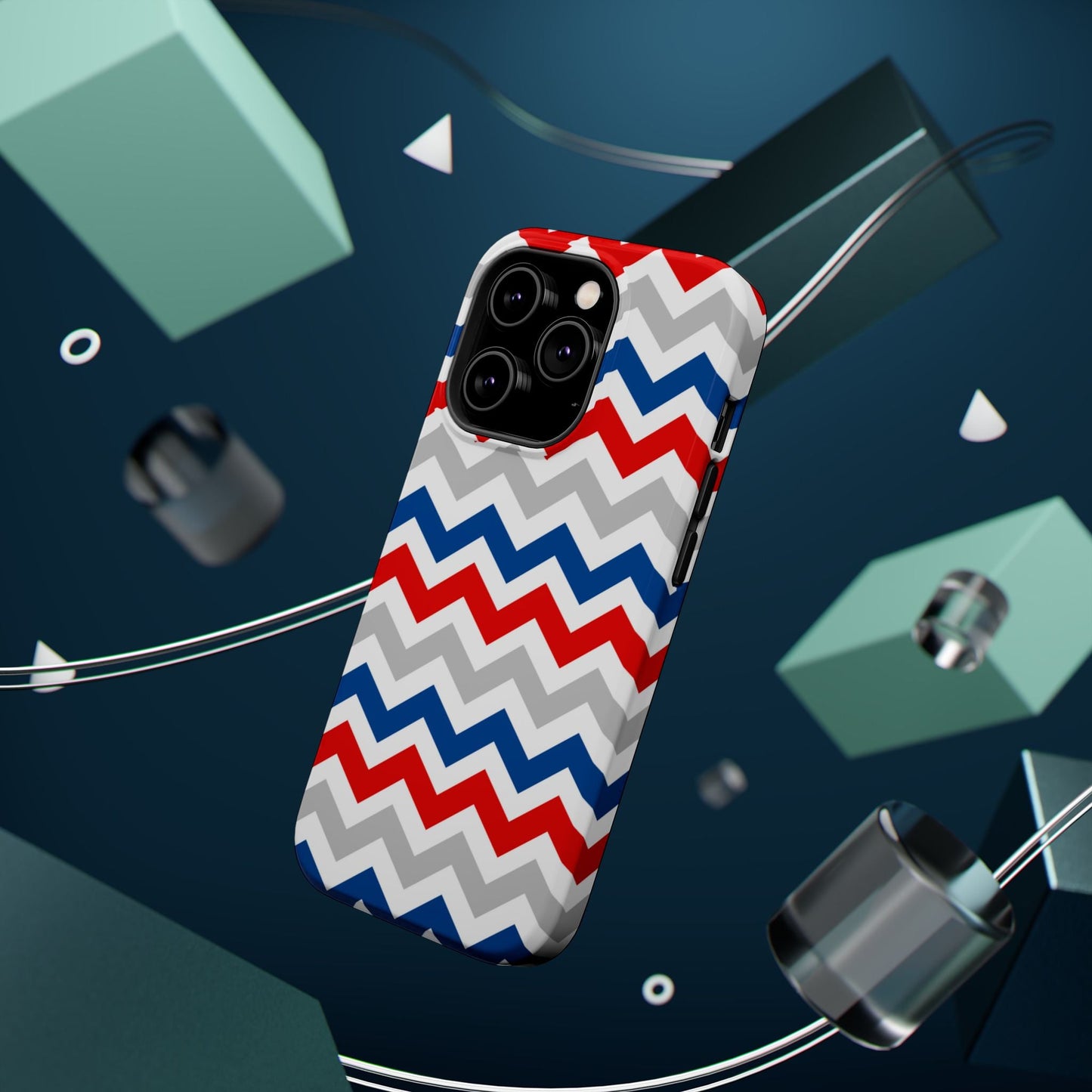 Patriotic Red, White & Blue Chevron – MagSafe Compatible iPhone Case - BOGO Cases