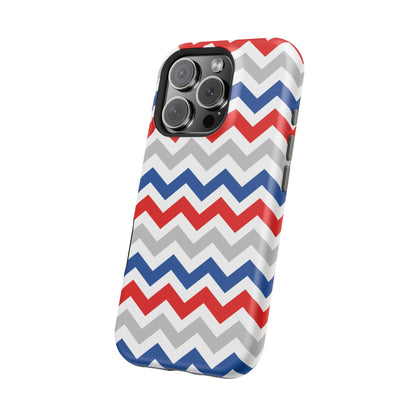 Patriotic Red, White & Blue Chevron – MagSafe Compatible iPhone Case - BOGO Cases