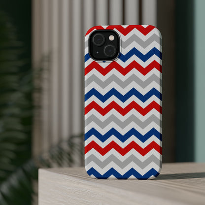 Patriotic Red, White & Blue Chevron – MagSafe Compatible iPhone Case - BOGO Cases