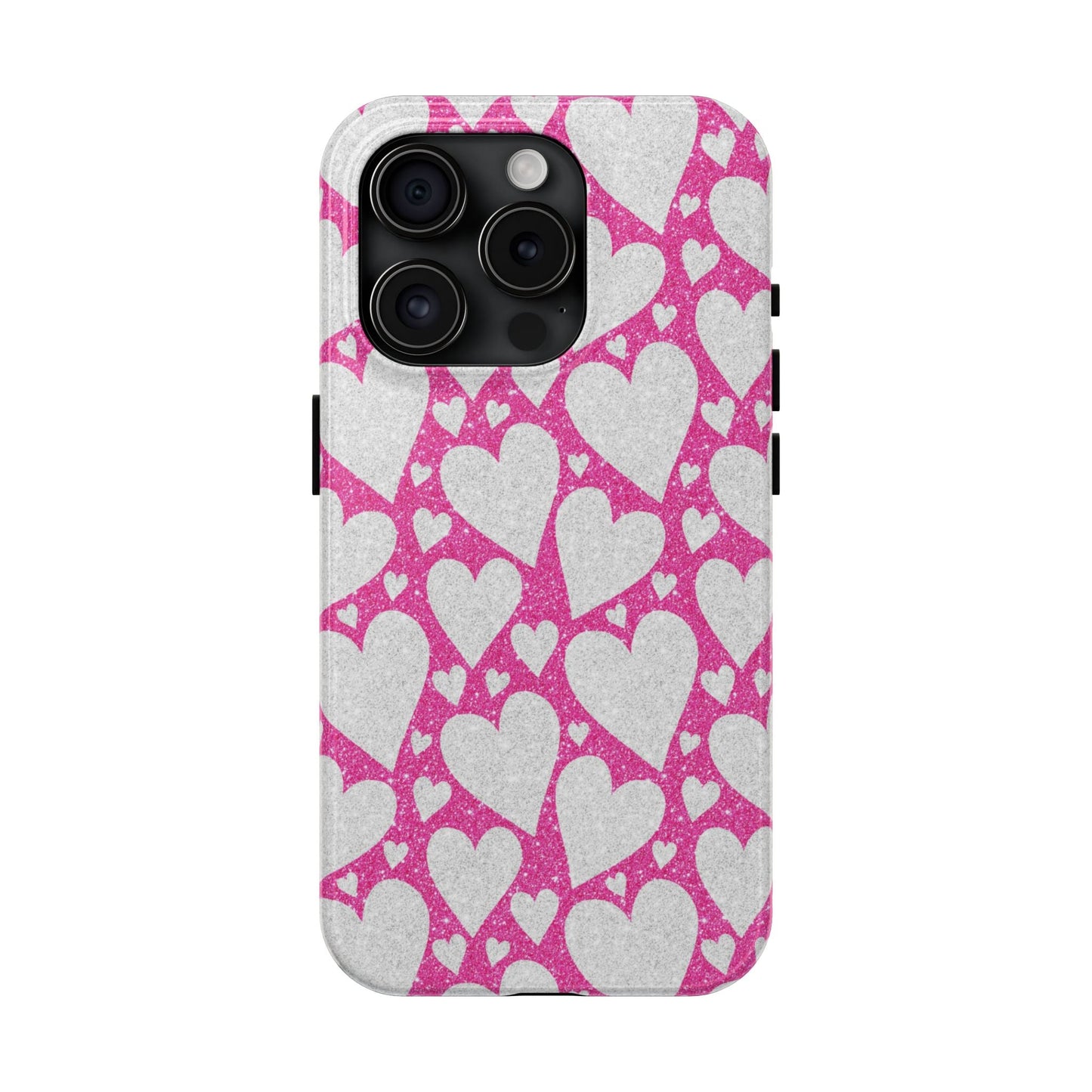 Pink and Silver Glitter Heart Pattern - iPhone Series Case - BOGO Cases