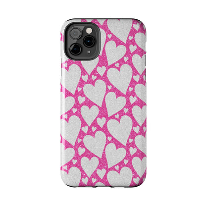 Pink and Silver Glitter Heart Pattern - iPhone Series Case - BOGO Cases