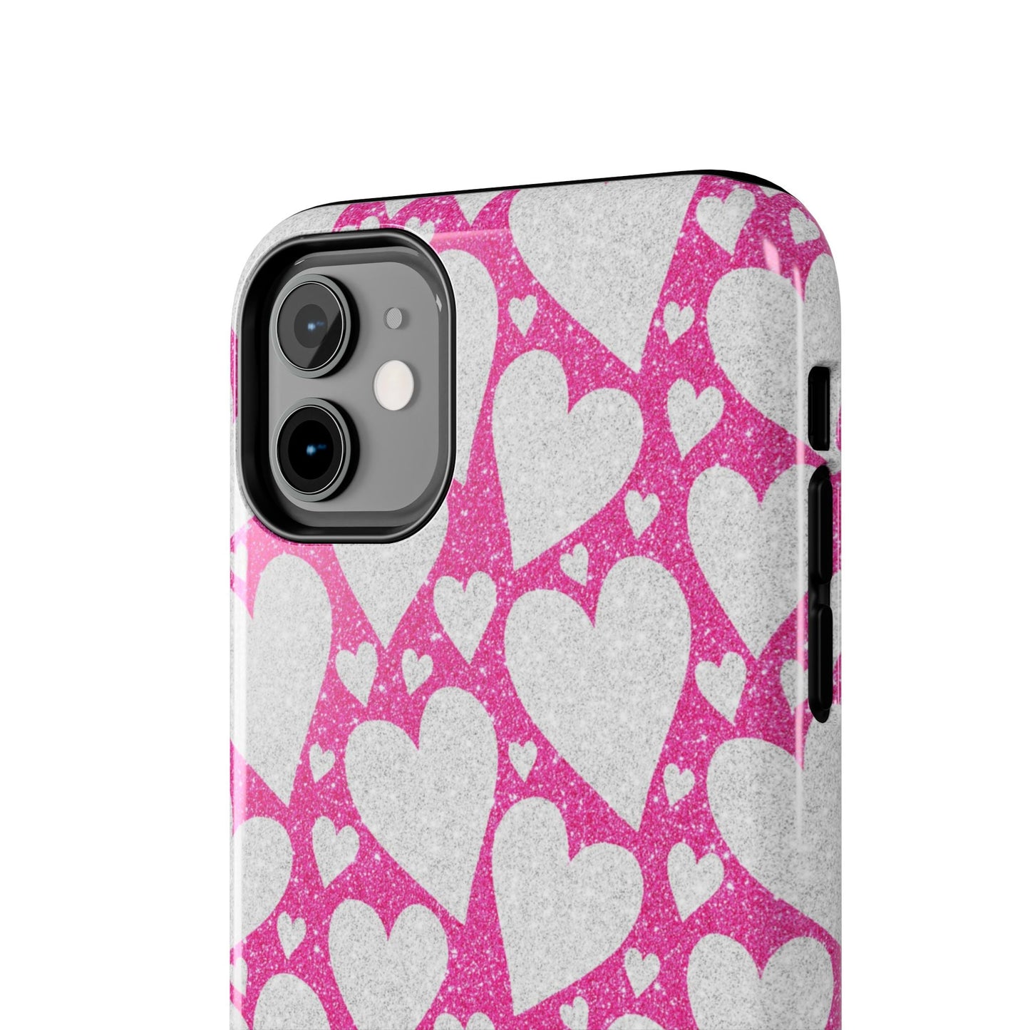 Pink and Silver Glitter Heart Pattern - iPhone Series Case - BOGO Cases