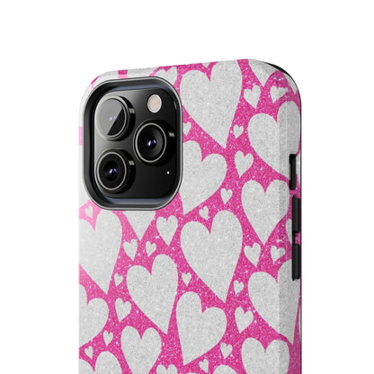 Pink and Silver Glitter Heart Pattern - iPhone Series Case - BOGO Cases