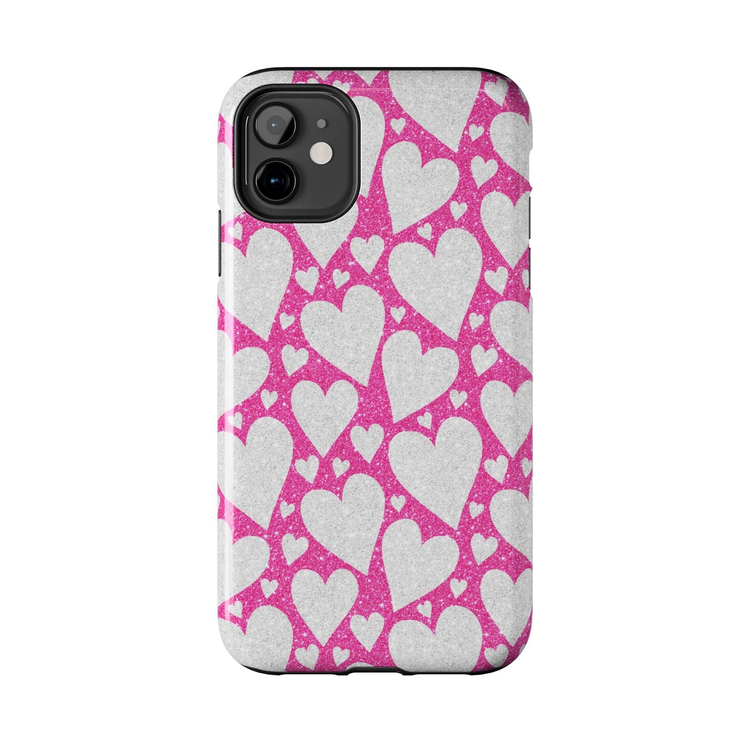 Pink and Silver Glitter Heart Pattern - iPhone Series Case - BOGO Cases