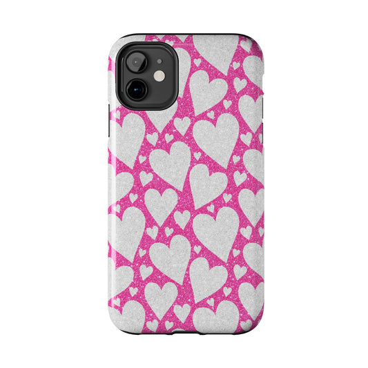 Pink and Silver Glitter Heart Pattern - iPhone Series Case - BOGO Cases
