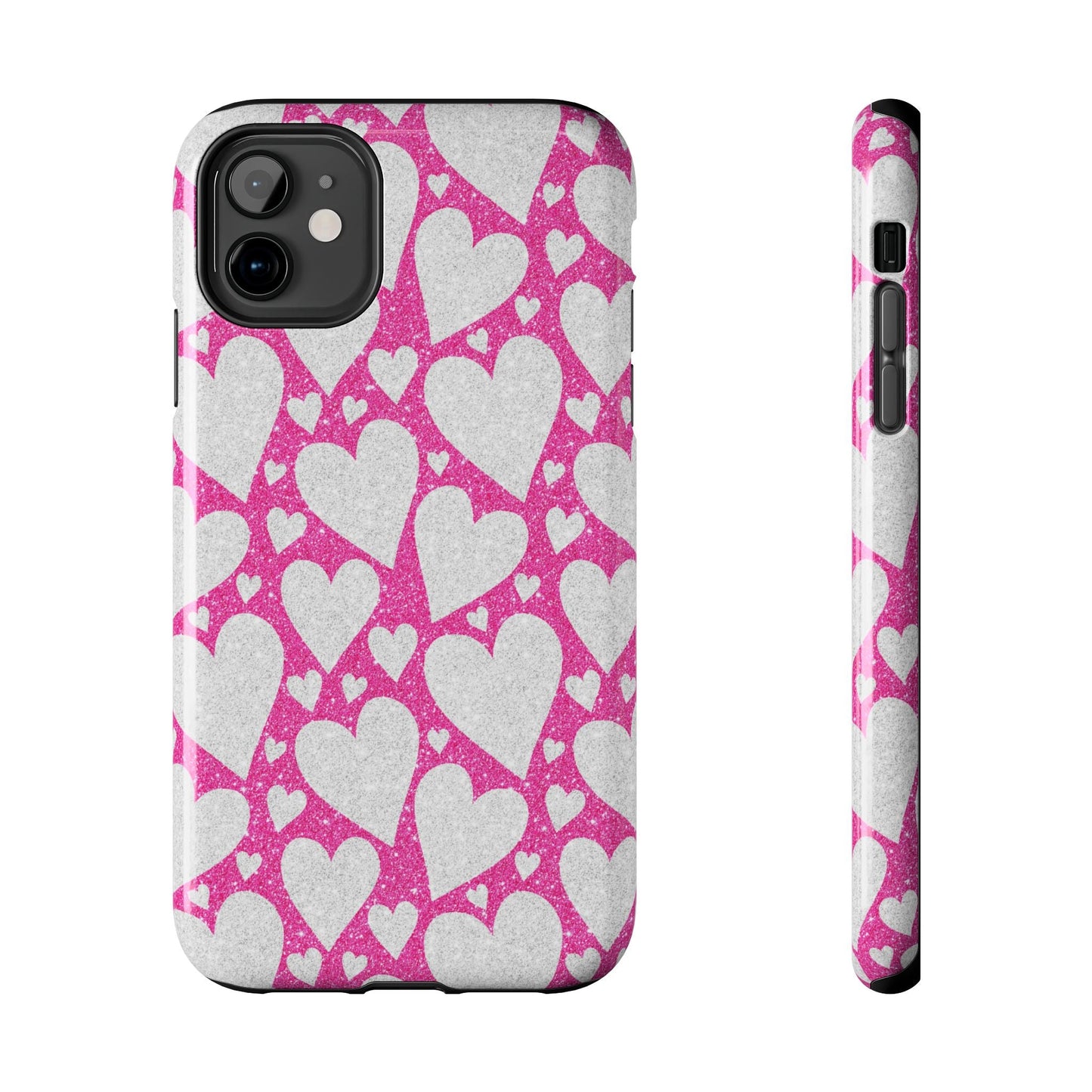 Pink and Silver Glitter Heart Pattern - iPhone Series Case - BOGO Cases