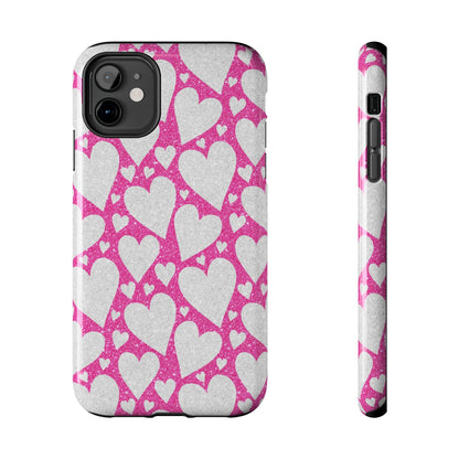 Pink and Silver Glitter Heart Pattern - iPhone Series Case - BOGO Cases