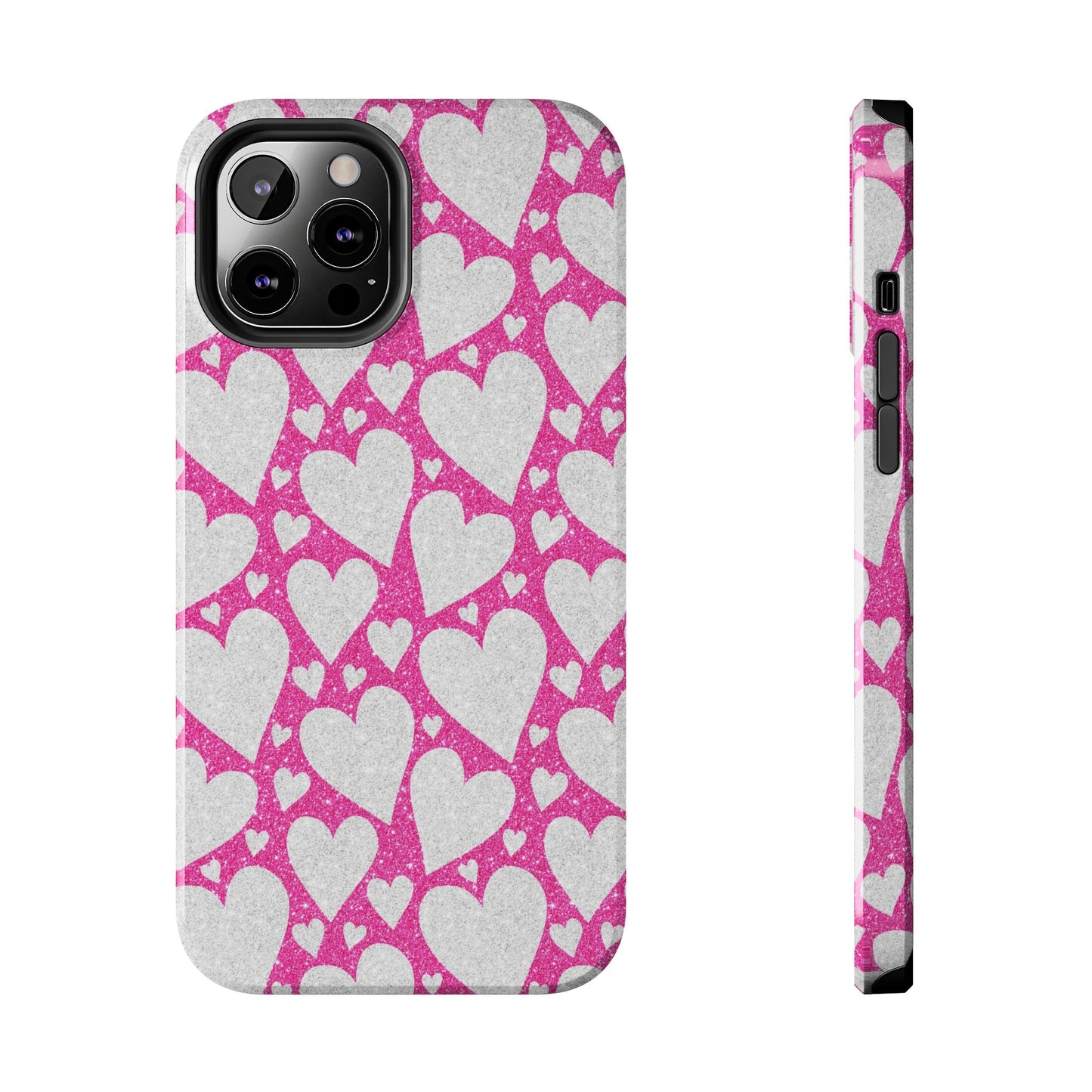 Pink and Silver Glitter Heart Pattern - iPhone Series Case - BOGO Cases