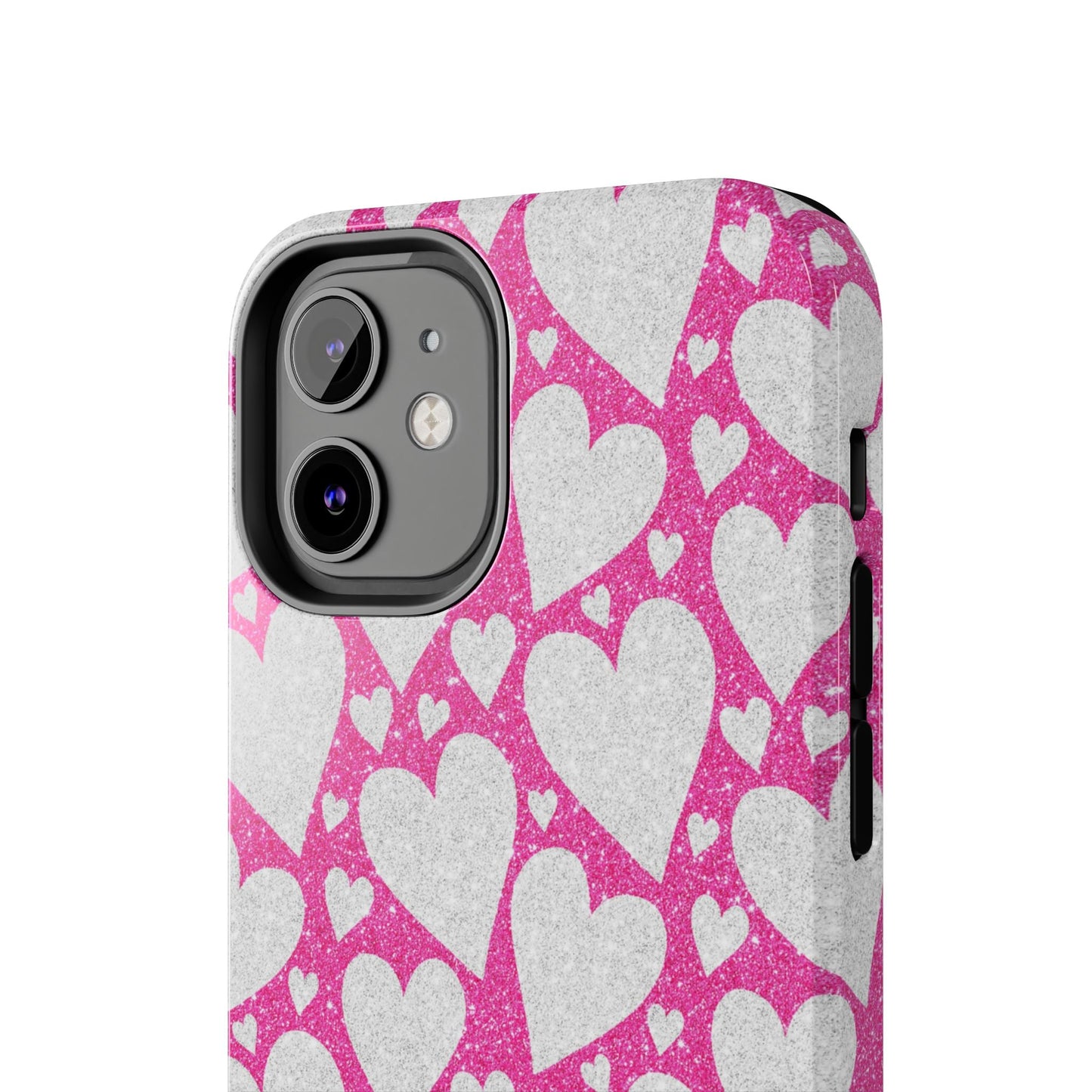 Pink and Silver Glitter Heart Pattern - iPhone Series Case - BOGO Cases