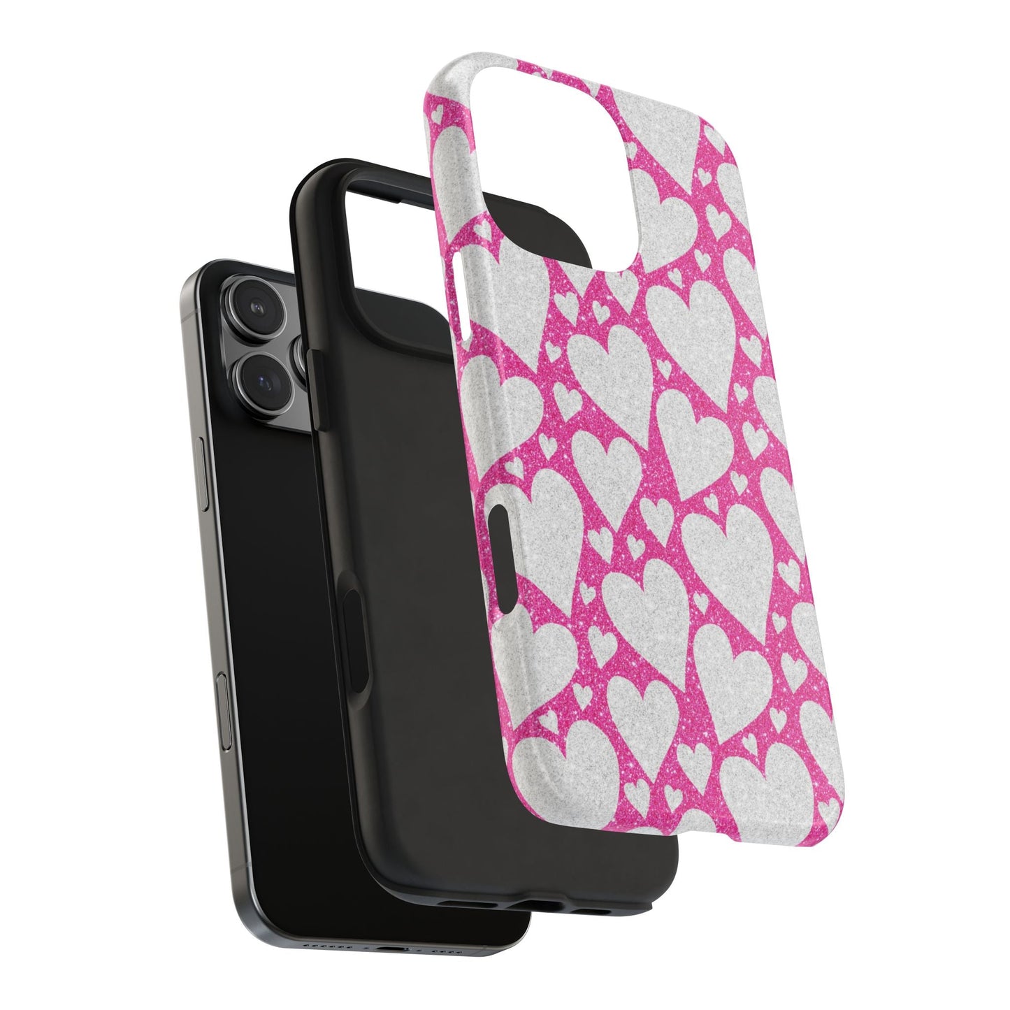 Pink and Silver Glitter Heart Pattern - iPhone Series Case - BOGO Cases