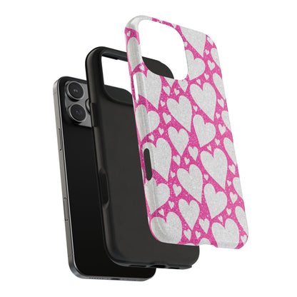 Pink and Silver Glitter Heart Pattern - iPhone Series Case - BOGO Cases
