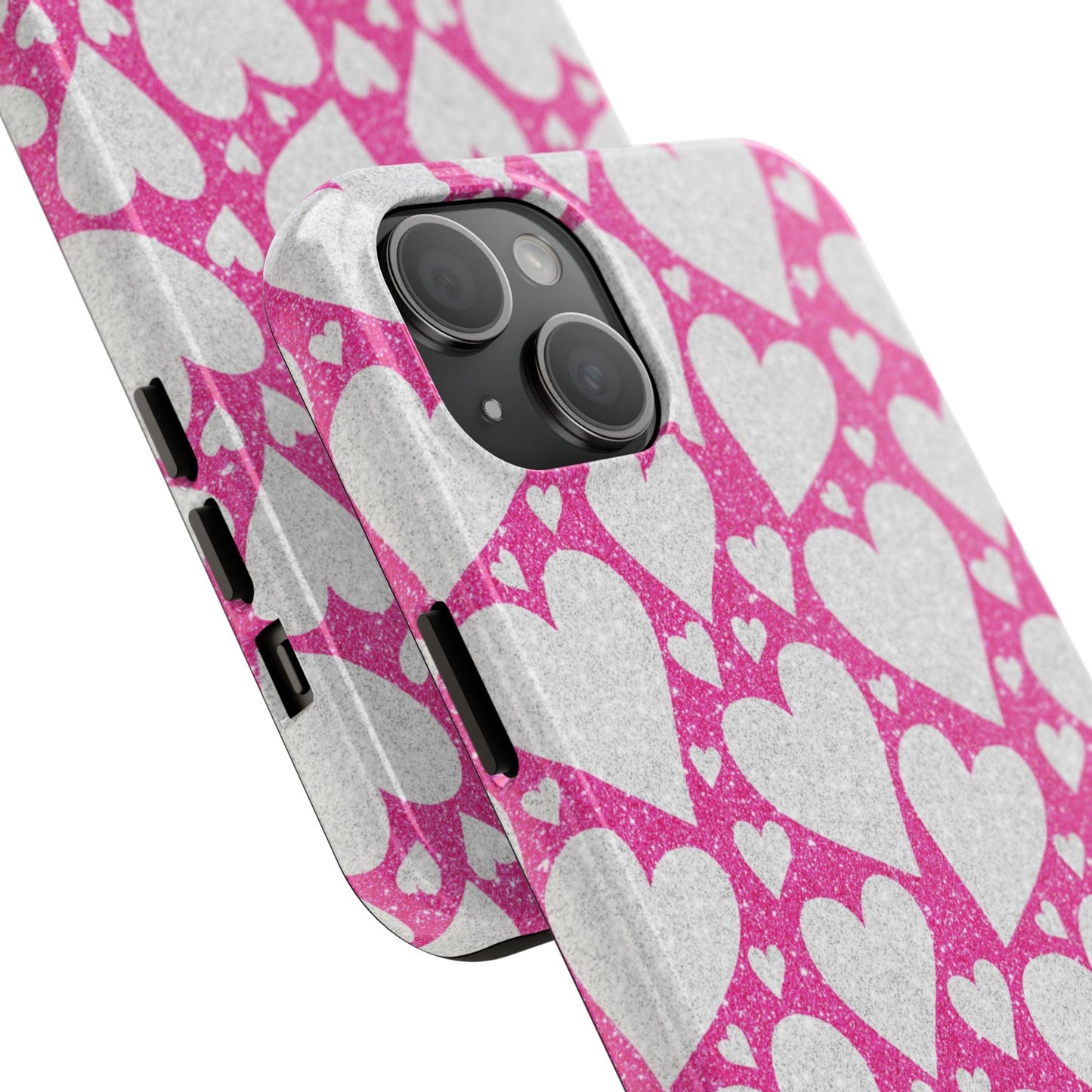 Pink and Silver Glitter Heart Pattern - iPhone Series Case - BOGO Cases