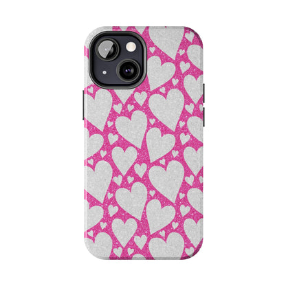 Pink and Silver Glitter Heart Pattern - iPhone Series Case - BOGO Cases