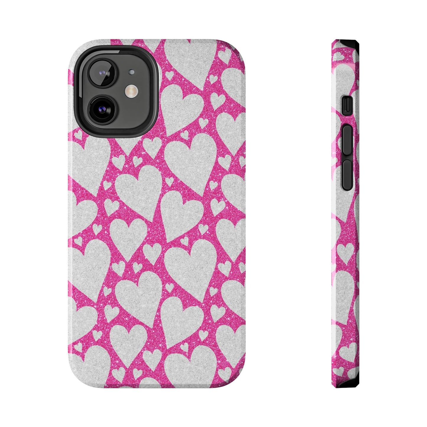 Pink and Silver Glitter Heart Pattern - iPhone Series Case - BOGO Cases