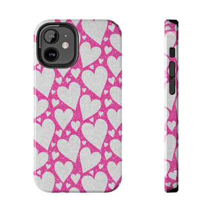 Pink and Silver Glitter Heart Pattern - iPhone Series Case - BOGO Cases